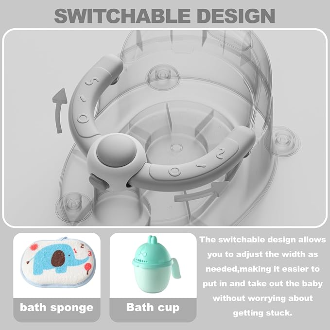Baby Bath Seat for Babies 6 Months & up, Non-Slip Toddler Bath Seat for Baby & Newborn, Sit Up Bath Seat for Baby,Grey-CubbioJoy