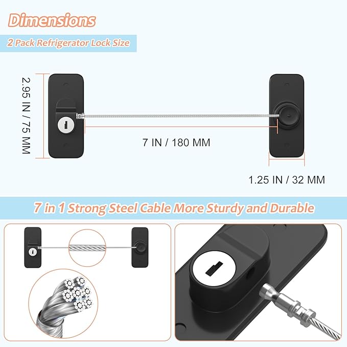 AOSITE Mini Fridge Locks for Kids No Drill Refrigerator Locks for Adults Cupboard Lock Child Safety Locks for Cabinets Drawer Locks Freezer Lock Baby Proofing (Black, 2)-CubbioJoy