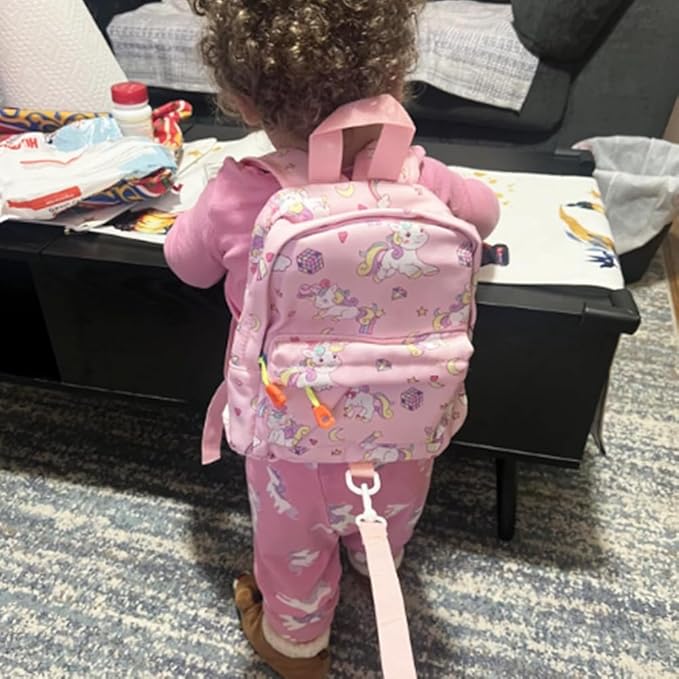 Accmor Toddler Backpack Leash with Anti Lost Wrist Link, Cute Mini Child Walking Harnesses Keep Kids Close Back Pack Rope Tether Rein for Baby Boys (Pink/Unicorn)-CubbioJoy