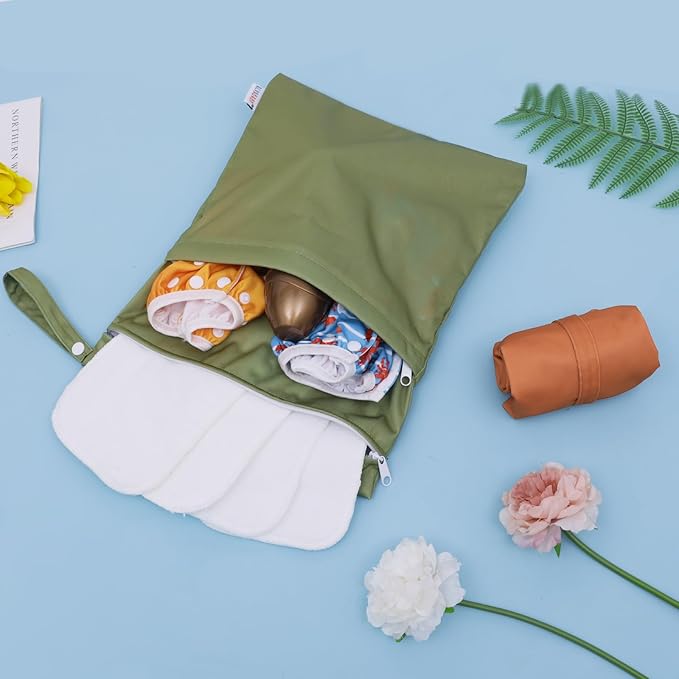 ALVABABY 2pcs Cloth Diaper Wet Dry Bags Waterproof Reusable with Two Zippered Pockets Travel Beach Pool Daycare Soiled Baby Items Yoga Gym Bag for Swimsuits or Wet Clothes 2LM04-CubbioJoy