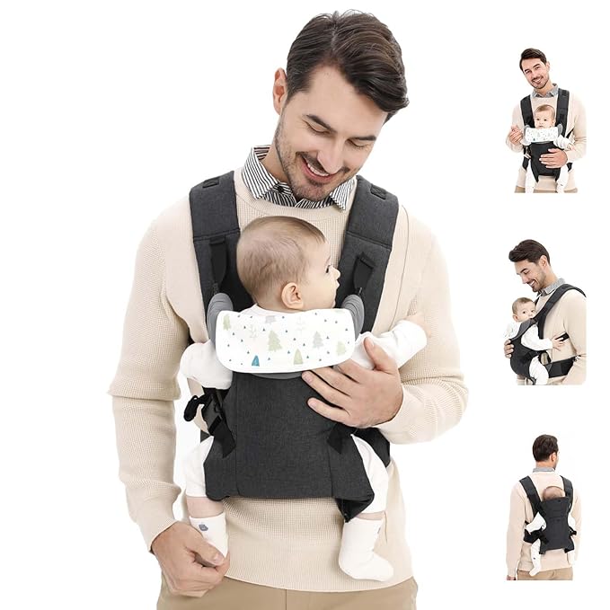 Baby Sling Carrier,4-in-1 Ergonomic Baby Backpack Front Carrier,Newborn to Toddler Wrap Lightweight Adjustable Baby Sling,Black-CubbioJoy