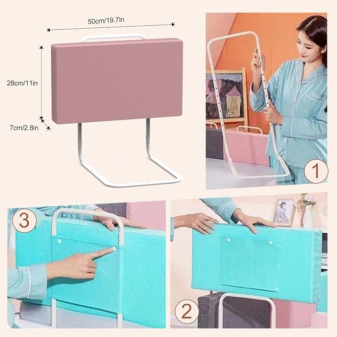 Bed Rail Guards for Toddlers, Adjustable Bed Rails with Safety, Bed Side Rails for Twin, Full, Queen Bunk Size (Pink)-CubbioJoy