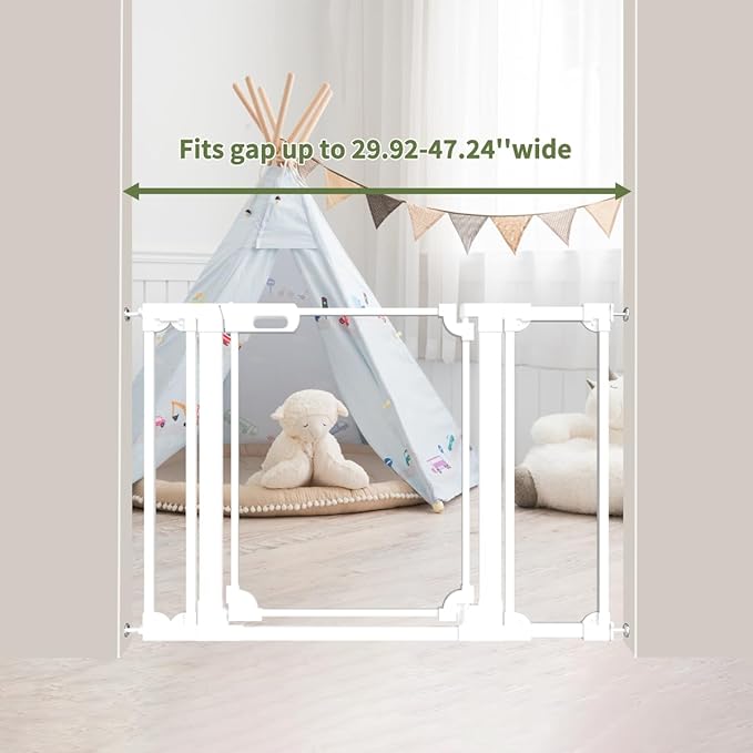 Clear Baby Safety Gate for Stairs,29"-48" Wide, 30" Tall Pressure Mounted Acrylic Pet Gate, Easy Walk Through Auto Close Child Gate for Doorways and House,29.52-47.24"-CubbioJoy
