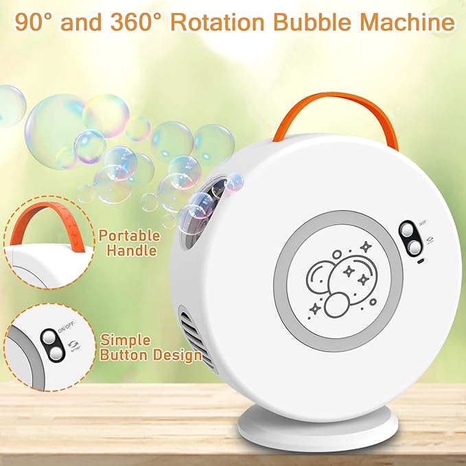 Bubble Machine Automatic Bubble Blower for Kids Toddlers Rechargeable Battery Portable Bubble Maker Electric Bubble Machine Auto Rotating 90°/360° Outdoor Toy for Birthday Party Wedding-CubbioJoy