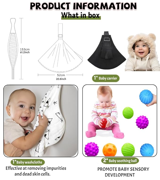 Baby Sling Carrier - Adjustable Baby Sling 2025 Upgraded Toddler Sling Comfortable Baby Wrap Carriers Ergonomic-Designed, Travel Friendly Carrying 10-45 Lbs(Black)-CubbioJoy