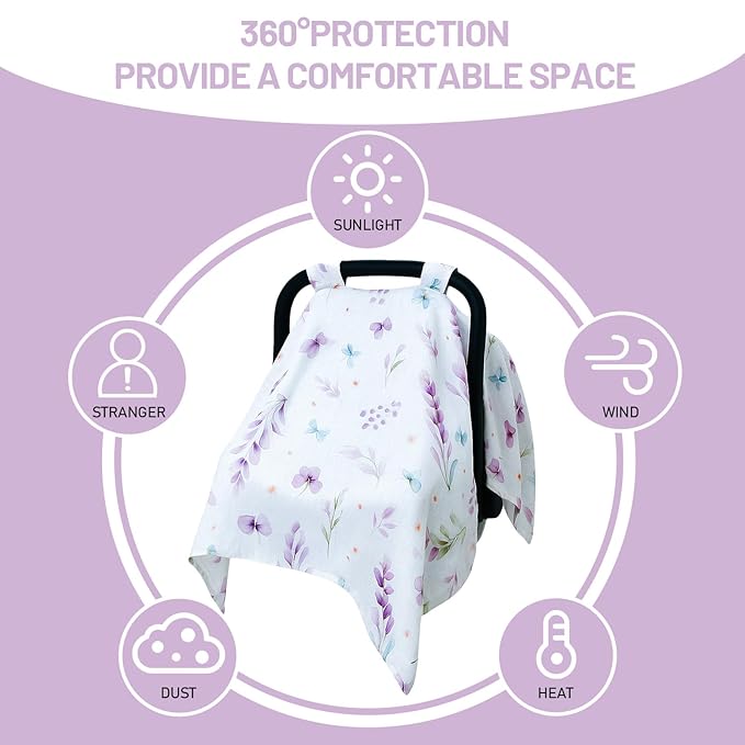 80S Muslin Car Seat Cover for Babies - Soft & Breathable Infant Carrier Canopy, Lightweight Sunshade for Summer, Universal Fit for Baby Boys & Girls-CubbioJoy