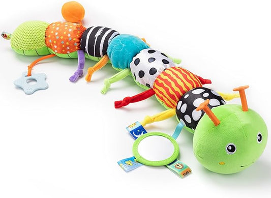 Baby Toys 0-6-12 Months,Musical Caterpillar Stuffed Animals Activity Infant Toys with Crinkle,Rattles,Mirror&Pull String,Muti-Sensory Toys Gifts for Newborn Tummy Time,Green,Knot prolegs-CubbioJoy