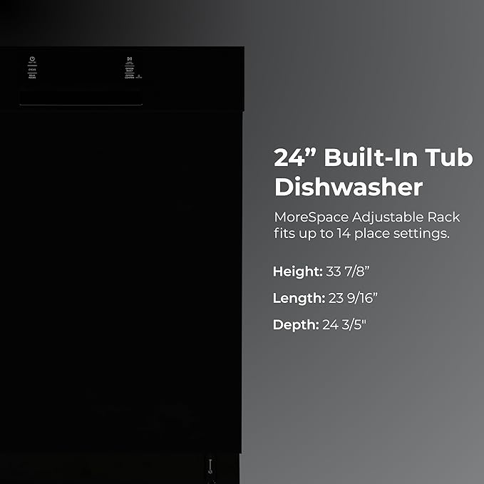 Kenmore 24" Built-in Stainless Steel Tub Dishwasher SmartWash, UltraWash, SmartDry Plus, MoreSpace Adjustable Rack and Leak Detect, Energy Star Certified, Black-CubbioJoy