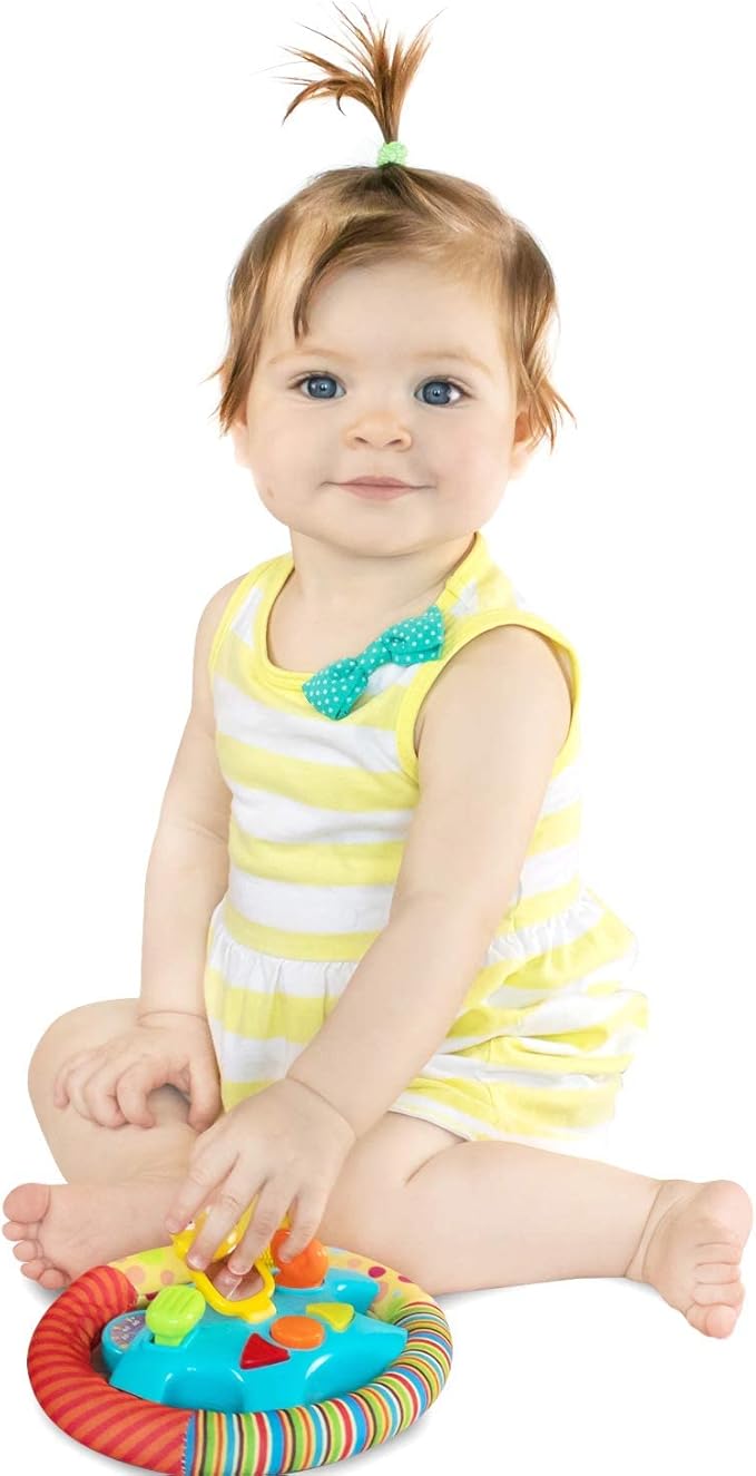 KiddoLab Steering Wheel Toy with Music,Lights,Sounds & Flip Up Mirror - Crib & Stroller Toys with Soft Fabric and Velcro Tap for Easy Attachment. Car Seat Toys for Babies and Toddlers. Ages 3 Months+-CubbioJoy