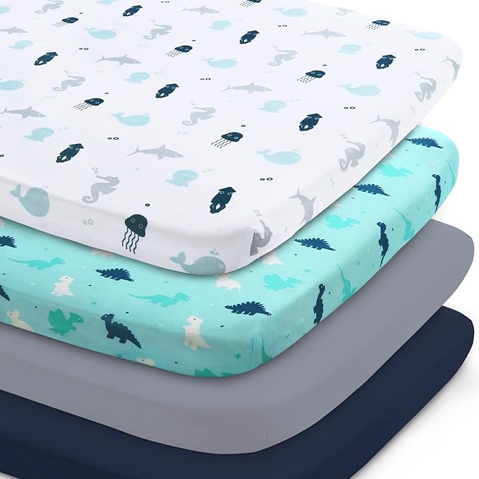 Bassinet Sheet 4 Pack for Baby Boys, Bassinet Sheets Ultra Soft Universal Fit for Most Rectangle, Oval, Hourglass Bassinet Mattress, Bassinet Sheets, Navy-CubbioJoy