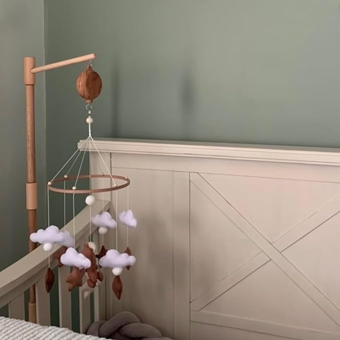 Crib Mobile Motor with Music Box, Baby Mobile for Crib with 12 Classic Lullabies & Rotating Function, Wooden Design Crib Mobile with Music-CubbioJoy