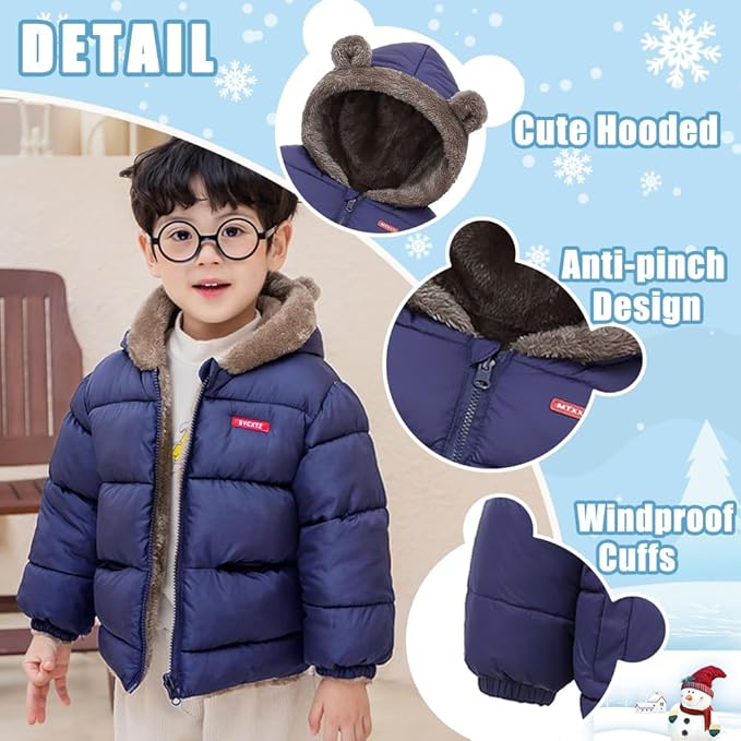 Infant Baby Winter Coat Bear Hooded Jacket Warm Fleece Snowsuit Windproof Outerwear for Toddler Boy Girl 9M-4T-CubbioJoy