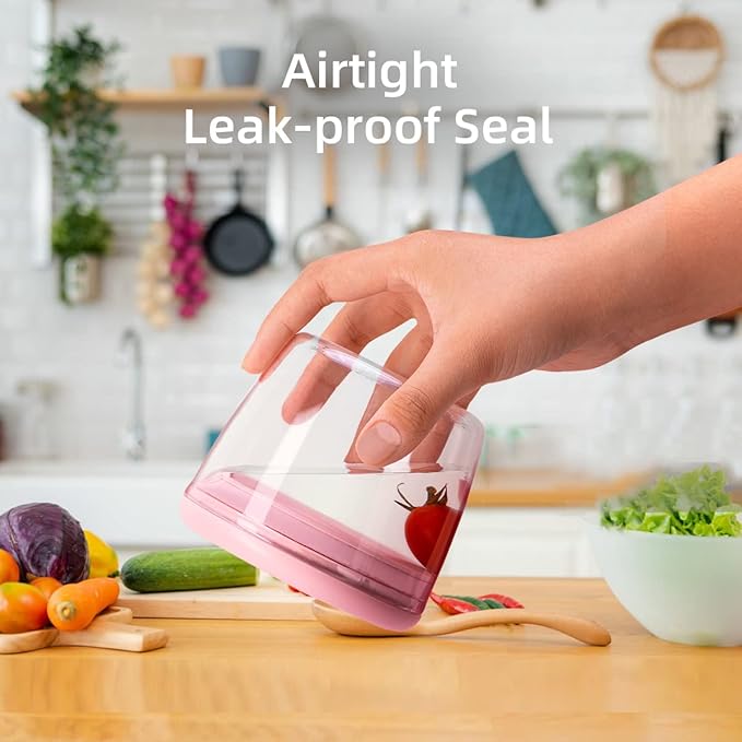 Ankou 400ml Meal Prep Container Set of 4 Pink Tritan Plastic Food Storage Containers with Lids, Airtight Leakproof Pop Top Lid Bowl for Breakfast Leftovers-CubbioJoy