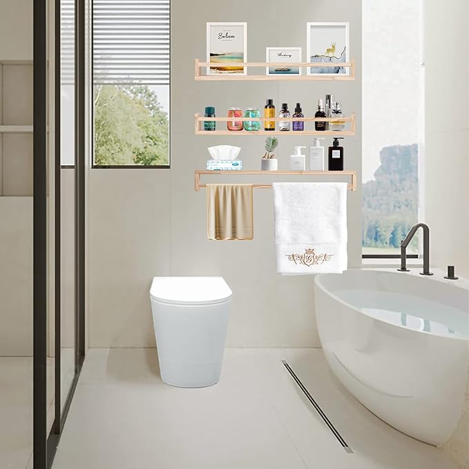 AZSKY Natural Wood Nursery Shelves Floating Wall Book Shelves Nursery Kids Baby Toddler Room Décor 36 in Bookshelf for Toy Picture Display a Set of 3 Same Sizes-CubbioJoy