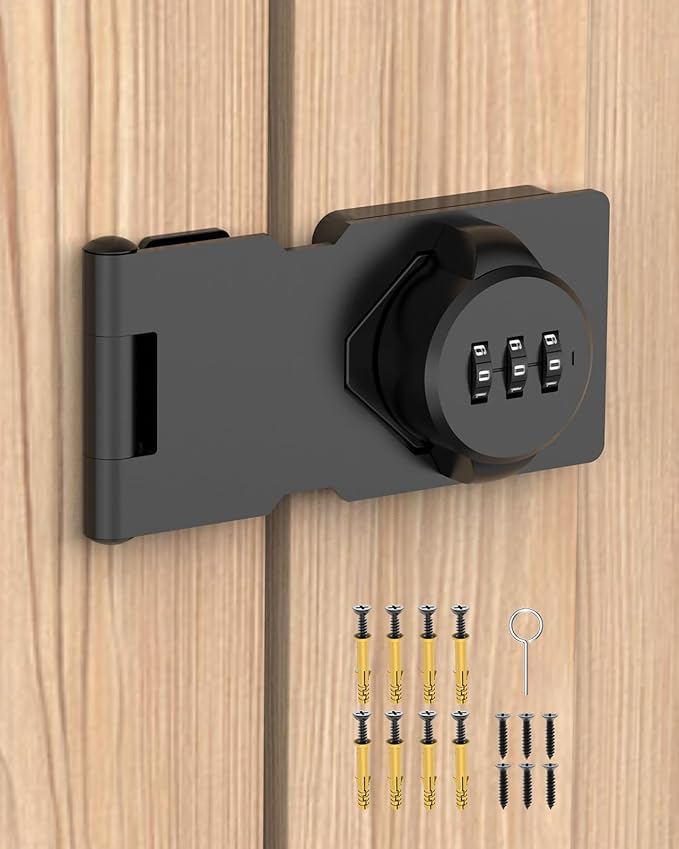 3.5Inch Mechanical Password Rotary Hasp Latch Locks, 3-Digit Cabinet Combination Lock for Small Doors, Cabinets, Barn Door, Closet, Kitchen Drawers, Cupboard (Black -1pc)-CubbioJoy