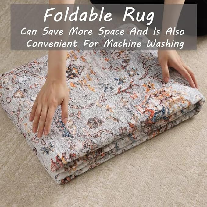 Area Rug 2x3 Washable Rug Door Mat Vintage Distressed Rug Doormat Indoor Entrance Traditional Thin Floral Print Non Slip Carpet for Kitchen Bathroom Bedroom Living Room-CubbioJoy