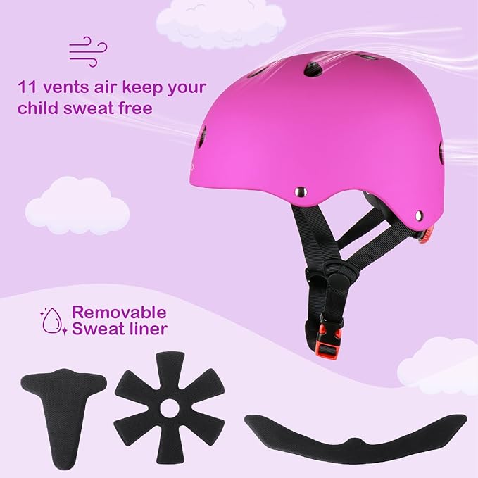 KAMUGO Kids Bike Helmet, Toddler Helmet for Ages 2-8 Boys Girls with Sports Protective Gear Set Knee Elbow Wrist Pads for Skateboard Cycling Scooter Rollerblading-CubbioJoy