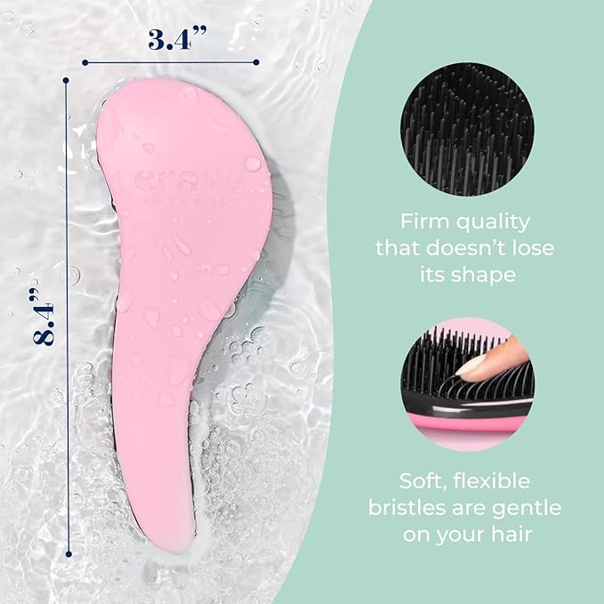Crave Naturals Biggie Glide Thru Hair Brush - Detangler Brush for Curly, Straight, Wet or Dry Hair - Gentle Detangling Brushes for Adults, Kids, Toddlers - Hair Accessories for Women, 8.4"x3.4" - Pink-CubbioJoy