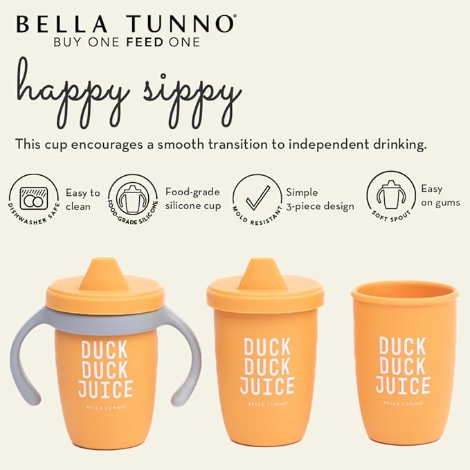 Bella Tunno Sippy Cup, Set of 2 Silicone Training Cups with Transition Handles for Infants, Toddlers & Kids, Babies 6-12 Months & Toddlers 1-3 Years, Boys & Girls, Drink & Hooray, 8 oz-CubbioJoy
