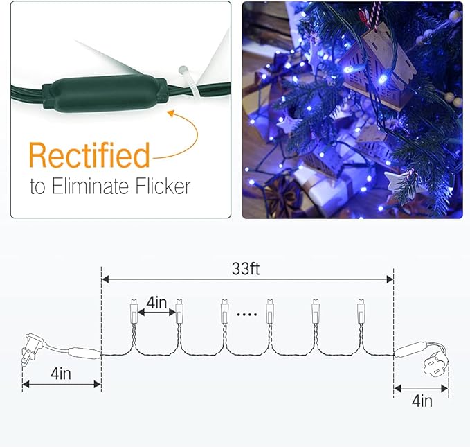 Brizled Blue Christmas Lights, 33ft 100 LED 5MM Wide Angle Christmas Tree Lights, 120V UL Certified Mini String Light Connectable Outdoor Waterproof Blue Light for Xmas Room Party Decor, Green Wire-CubbioJoy