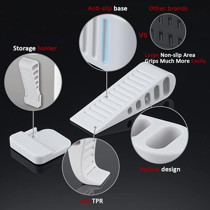 JQK Rubber Door Stopper Wedge, White 3 Pack Soft TPR Premium Door Stops for Bottom of Heavy Duty Door on Tile, Concrete, Carpet, Wooden Floor, DSB61-WH-P3-CubbioJoy