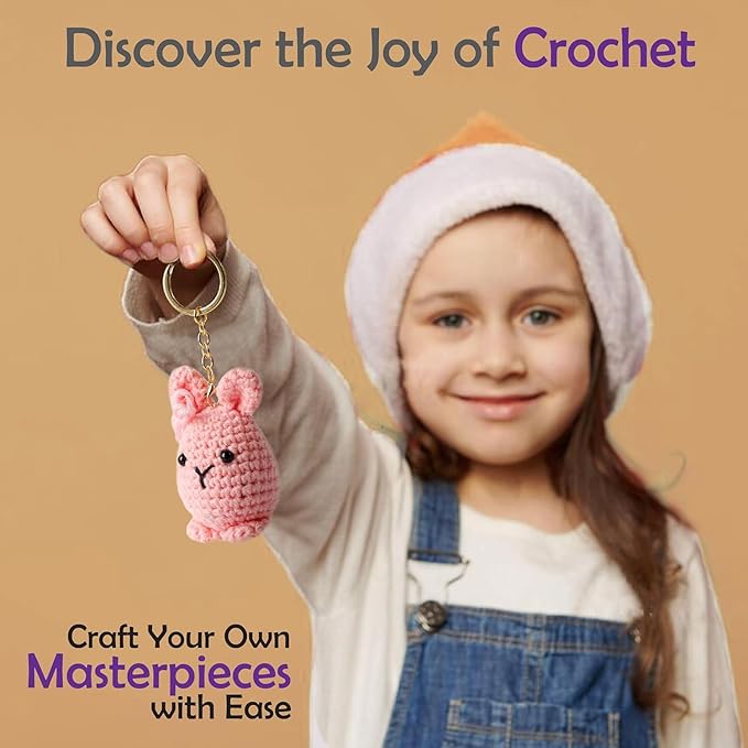 A-URA Learn to Crochet Kit for Beginners Kids and Adults, Premium 4 Animal Pattern Beginner Crochet Kits with Easy Tube Yarn & Step-by-Step Video Tutorials (Forest Friends–Standard Size)-CubbioJoy