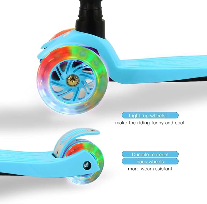 3 Wheel Scooter for Kids Ages 6-12,Kids Scooter with Light Up Wheels, Sturdy Deck Design, and 4 Height Adjustable Suitable for Kid Ages 3-12-CubbioJoy