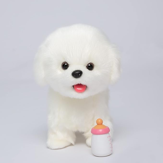 CU-MATE Plush Interactive Maltese Simulation Dog-Realistic Puppy Electronic Toy Dog with Walking/Barking/Wagging Tail/Talking-Like Real Robotic Present-CubbioJoy