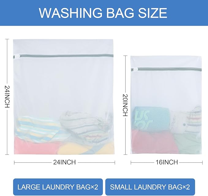 4Pcs Mesh Laundry Bags for Delicates（ 2L,2XL ）,Laundry Bags Mesh Wash Bags,Laundry Bag For Washing Machines,For clothes, pants, skirts, outerwear, anti knot-CubbioJoy