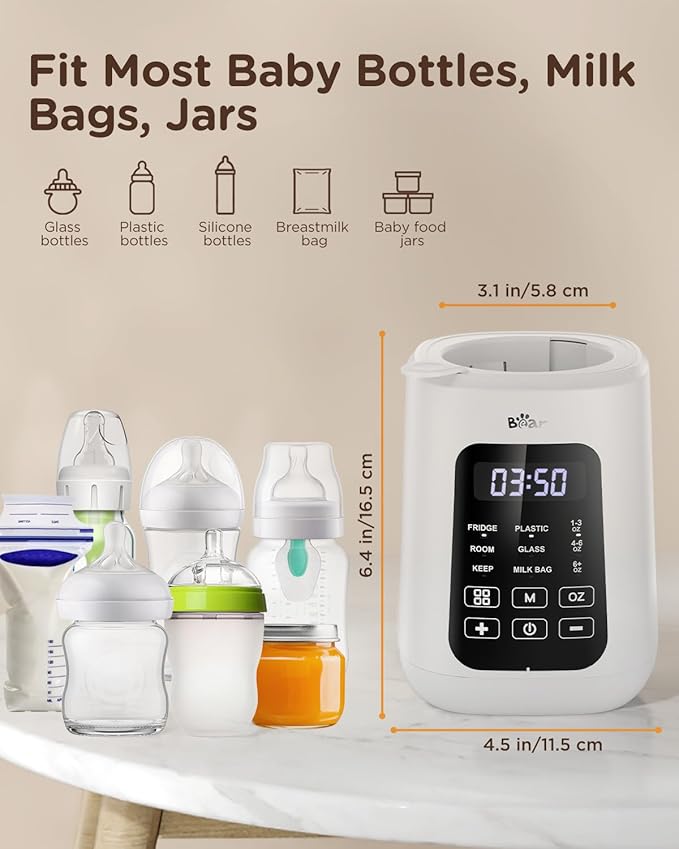 Bear Baby Bottle Warmer, Milk Warmer Breastmilk Bag Formula Fast Warming for New Born Baby Bottles, with Time Temp Control Automatic Shut Off at Home Use-CubbioJoy