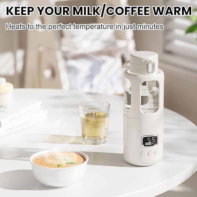 Dollox Portable Bottle Warmer for Travel 12oz Large Capacity Baby Portable Water Warmer for Formula, Breastmilk, Milk, 10000mAh, Wireless, Fast Heating Suitable for Baby Outdoor Travel, Car, Airplane-CubbioJoy