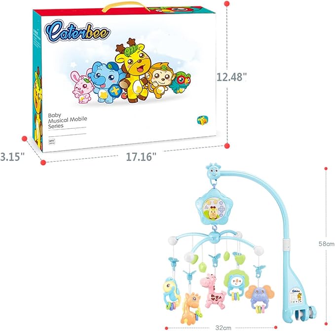 Baby Mobile for Crib with Musicial and Lights, Remote, lamp, Projector for Pack and Play, for Ages 0+ Months (Blue-Forest)-CubbioJoy