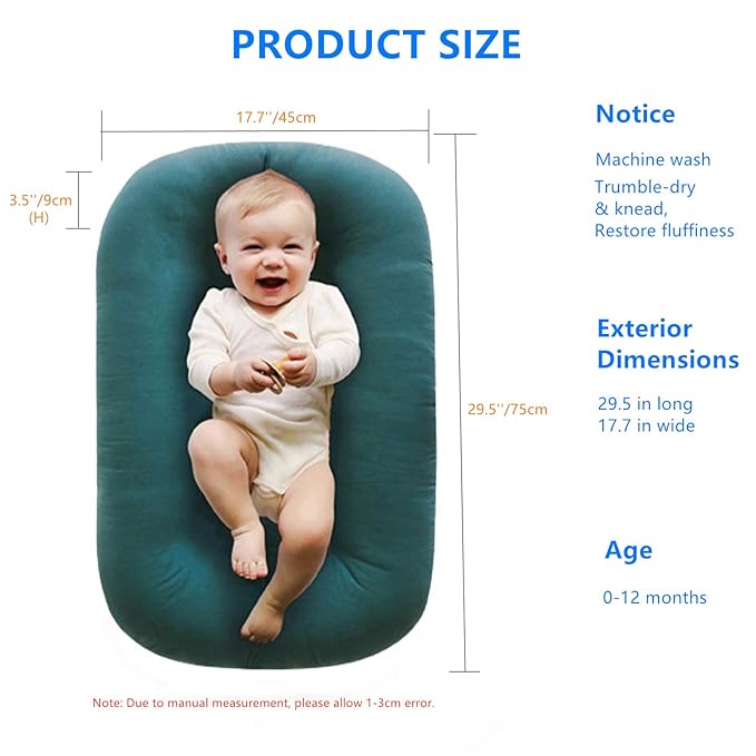 Baby Lounger for Newborns,Baby Nest & Floor Cushion,Soft Cotton,Portable Diaper Changing Pads for Boys & Girls 0-12 Months (Peacock Green)-CubbioJoy