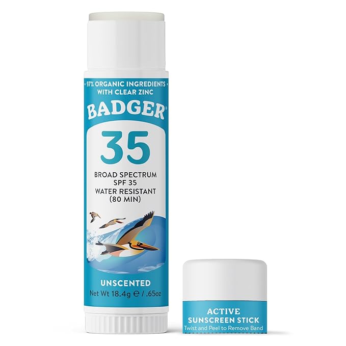 Badger Mineral Sunscreen Face Stick SPF 35, 97% Organic Unscented Zinc Oxide Travel Sunscreen, Coral Reef Safe Travel Size Stick, .65 oz-CubbioJoy