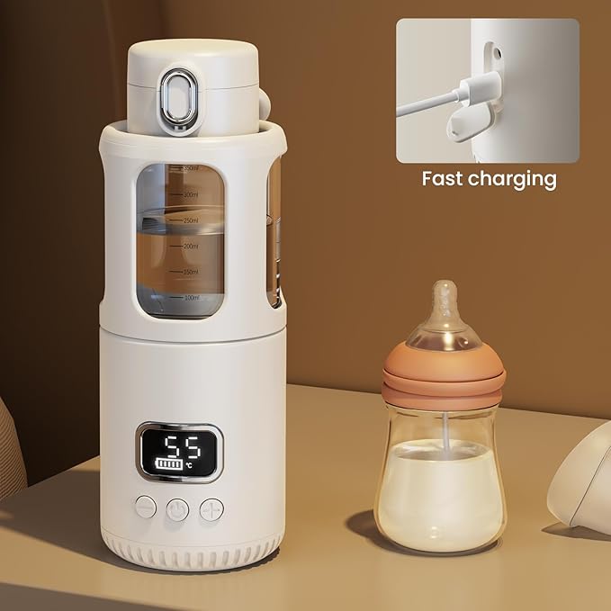 Dollox Portable Bottle Warmer for Travel 12oz Large Capacity Baby Portable Water Warmer for Formula, Breastmilk, Milk, 10000mAh, Wireless, Fast Heating Suitable for Baby Outdoor Travel, Car, Airplane-CubbioJoy