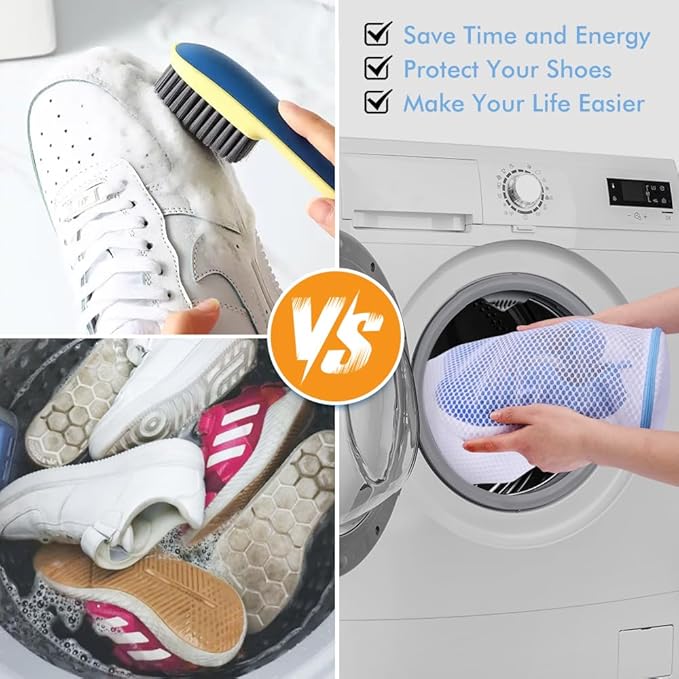 2 Pack Shoes Wash Bags,Shoe Washing Machine Bag,shoe laundry bag for washing machine，Honeycomb Mesh Laundry Bags with Zipper for Sneakers,Running Shoes,Sock,Bras,Delicates and Toys（14 in x 7.8 in）-CubbioJoy