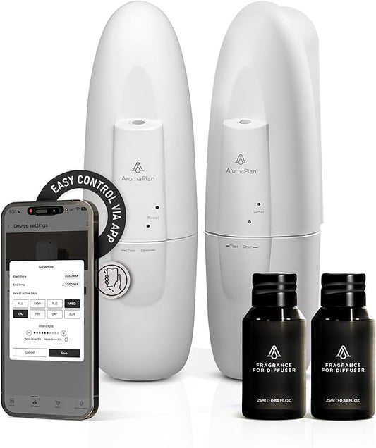AromaPlan Authentic 2025 Upgraded Plug in Waterless Diffuser (2 Fragrances Included)-Cold Air & Nanotechnology Diffusers for Home & Office- Silent Wall Diffuser Plug in (2 Devices +2 Scents)-CubbioJoy