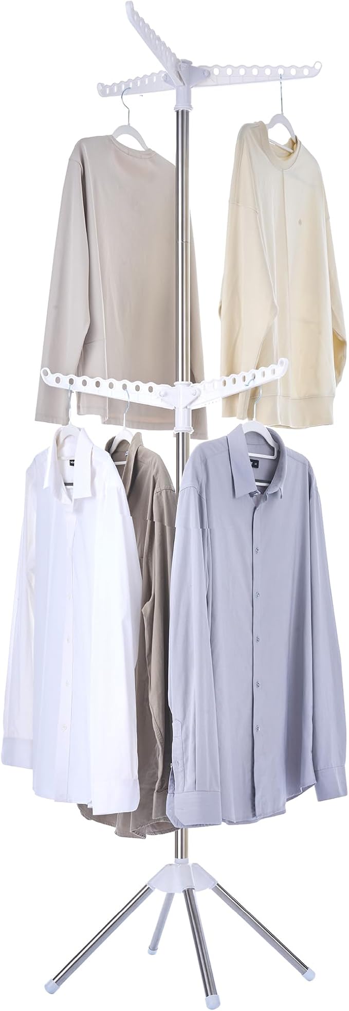 Clothes Drying Rack Foldable, 74.8 inch 2 Tier Laundry Drying Rack with Rotating Clothes Rail for 54 Pieces of Clothes, Space Saving, Indoor, Stainless Steel, White and Silver CDR002W01-CubbioJoy