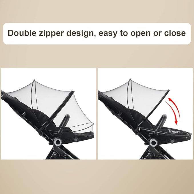 Baby Mosquito Net with Double Zipper Bassinet Stroller Cover for Baby/Stroller/Car Seat/Cradles/Carriers, Easy to Use, Visible Breathable Mesh, Keep Insects/Bugs/Cats Out, Black-CubbioJoy