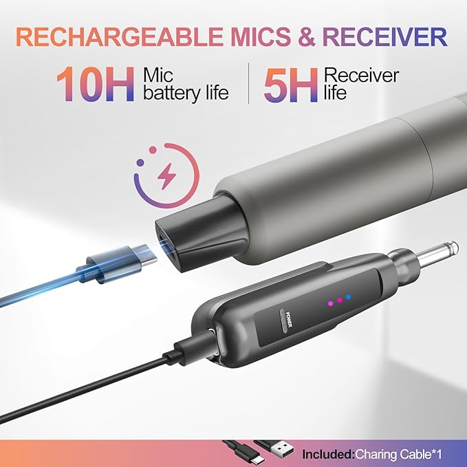 Aveek 2.4GHz Wireless Microphone System, Rechargeable Mics and Receiver, Plug & Play for Karaoke Machine, Party Speakers, Home Entertainment, Wedding & Events - Crystal Clear Sound, 100ft Range-CubbioJoy