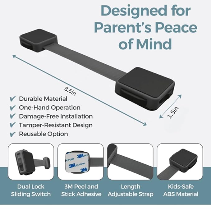 Cabinet Locks Baby Proofing (6-Pack Black) - Child Proof Cabinet Locks, No Drilling, Easy Installation, Adjustable & Reusable, Drawer Locks Baby Proofing-CubbioJoy