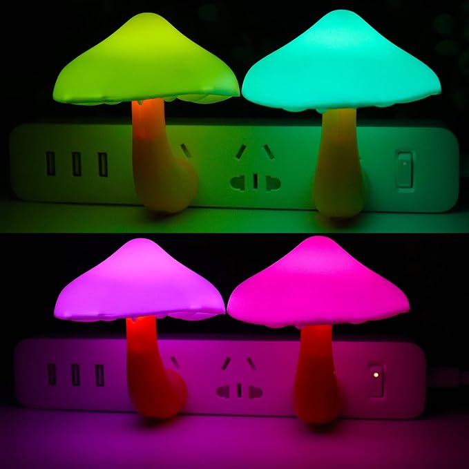 AUSAYE 4 Pack Plug in Night Light Sensor Light, Color Changing Mushroom Light LED Nightlights for Kids, Adults, Bedroom, Bathroom,Hallway, Stairs, Kitchen-CubbioJoy