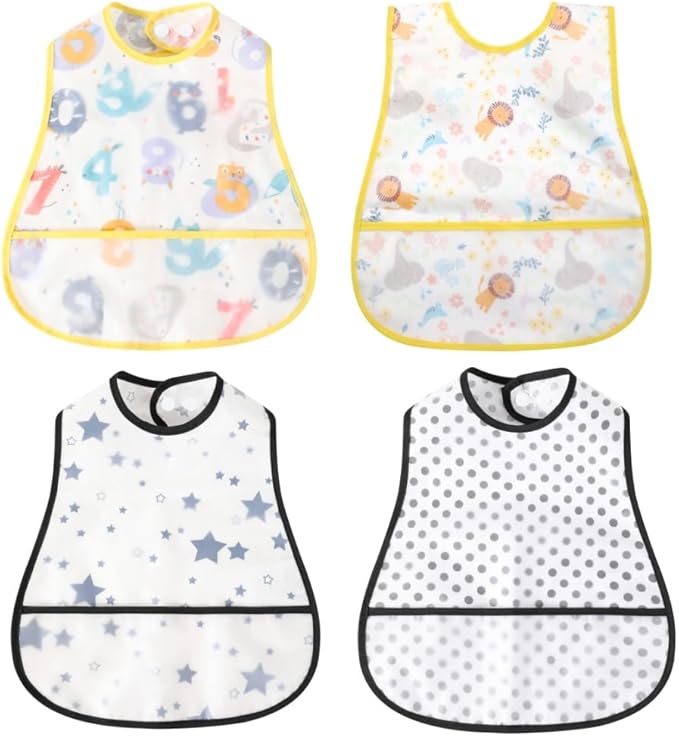 Baby bibs Waterproof Toddler bib - Feeding bib with Pocket for Infant Boy Girl Washable 6-36M-CubbioJoy