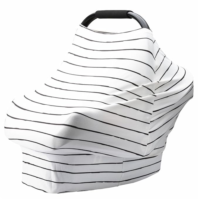 Car Seat Cover Baby – Multi-use Nursing Cover-Up for Breastfeeding, Carseat Canopy Cover, Stretchy Infant Stroller Covers for Boys and Girls (White with Black Stripes)-CubbioJoy