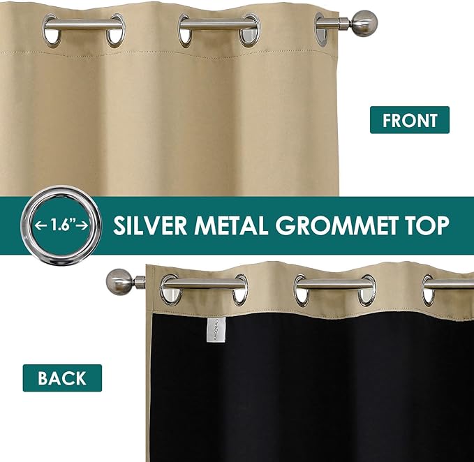 ChrisDowa 100% Blackout Curtains for Bedroom with Black Liner, 2 Thick Layers Total Blackout Thermal Insulated Grommet Window Curtains 2 Panels Set (Beige, 52 x 72 Inch)-CubbioJoy