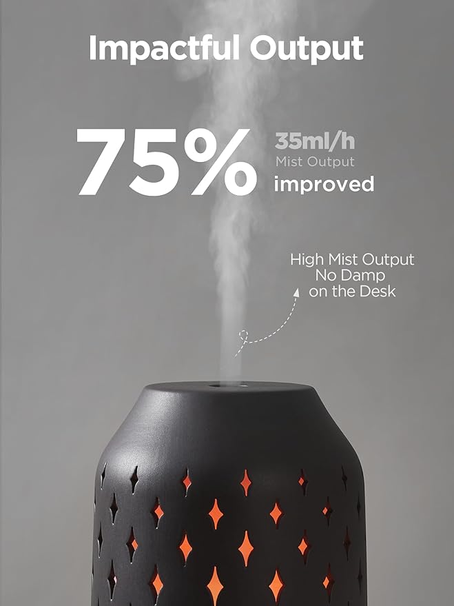 InnoGear Aromatherapy Diffuser, 150ml Ceramic Diffuser Ultrasonic Humidifier Cool Mist Essential Oil Diffusers for Home Air Diffuser with 2 Mist Modes Waterless Auto Off, Black-CubbioJoy