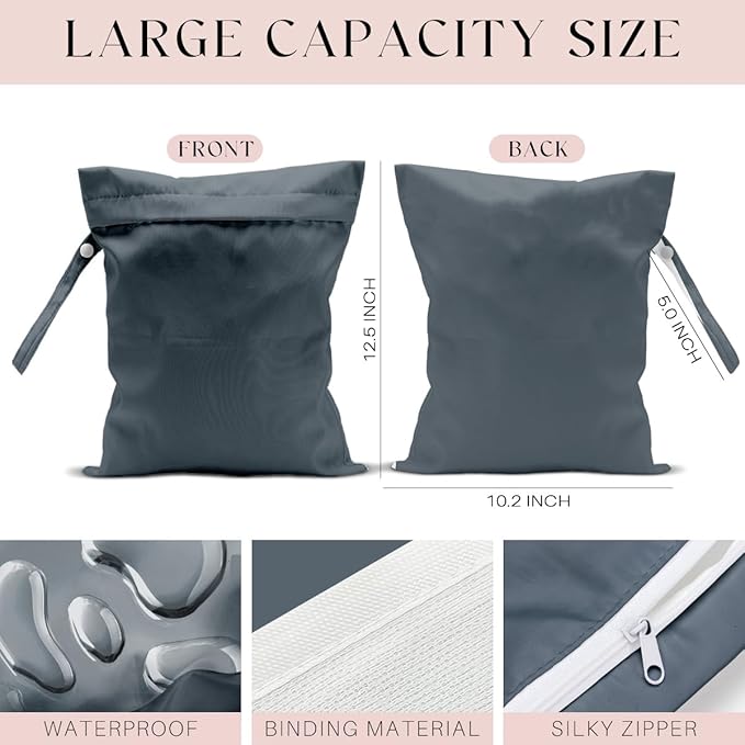 Waterproof Wet Bag for Swimsuit, Travel Beach Wet Dry Bag, Hidden Zipper Reusable Gray Wet Bags, for Travel Beach Wet Swimsuits Toiletries Diapers Dirty Gym Clothes Laundry Bag-CubbioJoy