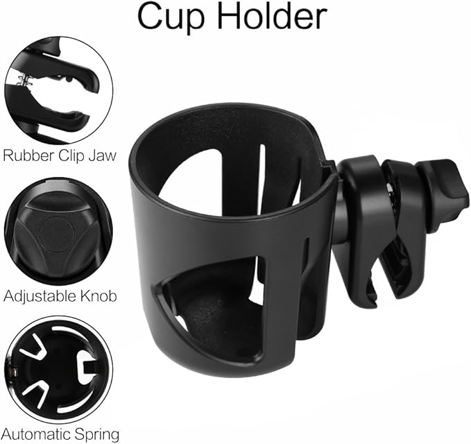 Accmor Universal Cup Holder with Hook, Stroller Cup Holder, 360° Rotatable Large Caliber Designed Bottle Holder for Stroller, Bike, Wheelchair, Walker, Scooter, Black-CubbioJoy
