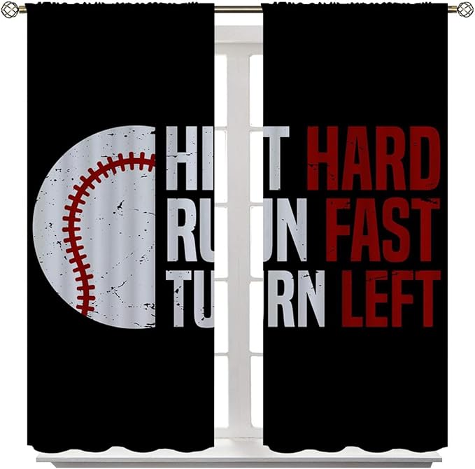 Baseball Blackout Curtains for Boy Girl Room Darkening Decor,Sport Theme Red and White Motto Dark Bedroom Living Room Home Rod Pocket Thermal Insulated Window Curtain/Drapes Panel,42x63 Inch…-CubbioJoy