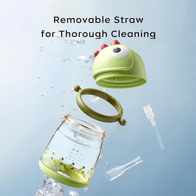 bc babycare Straw Sippy Cups for Toddler, No Spill Sippy Cups for Baby 1+ Year Old, Transition Weighted Sippy Cup with Straw and Strap, 10oz/300ml, Green-CubbioJoy